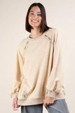 VERY J Plus Size Lace Trim Detail Mineral Washed Knit Top - felvior