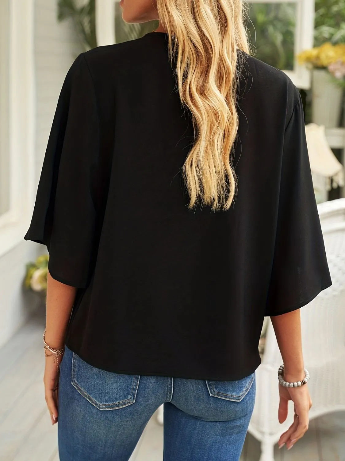 Full Size Ruched Three-Quarter Sleeve Blouse Plus Size - felvior