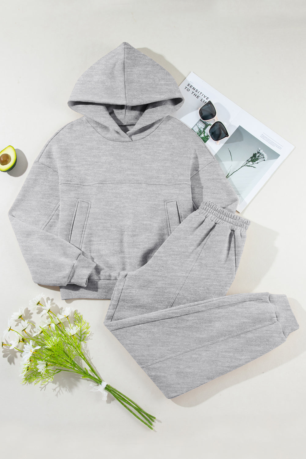 Dropped Shoulder Long Sleeve Hoodie and Pants Active Set - felvior