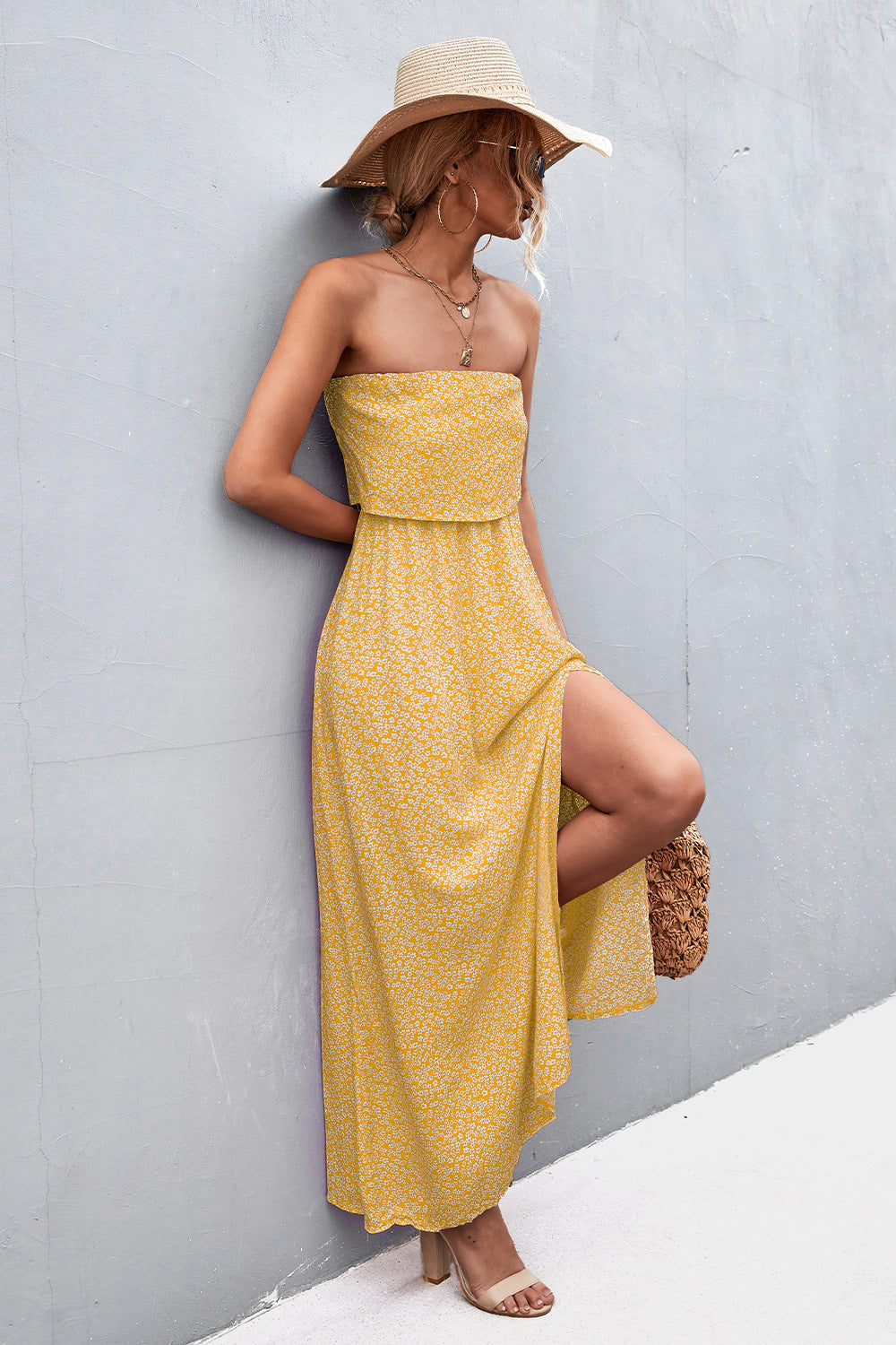 Strapless Split Maxi Dress - felvior