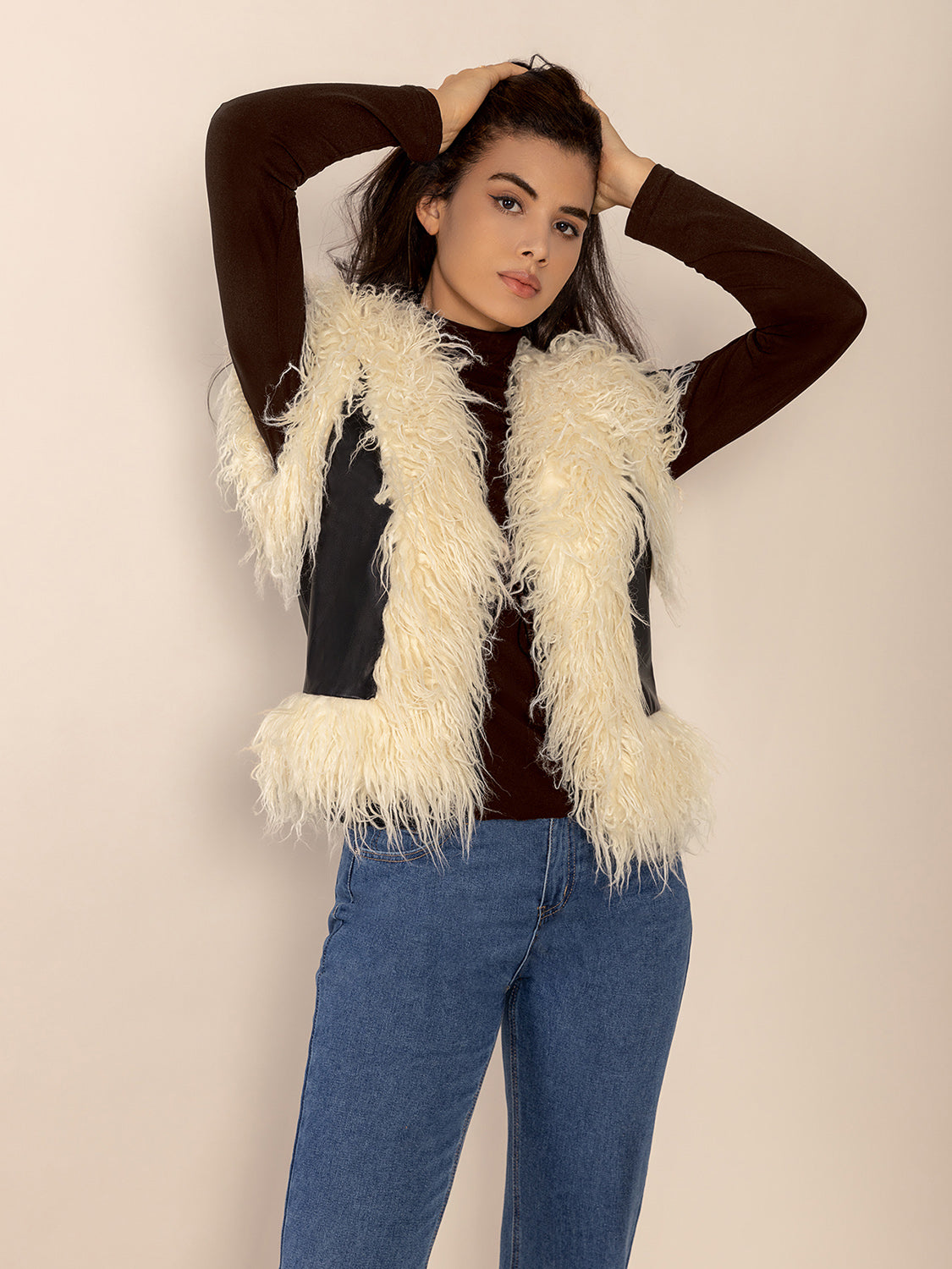 Tied Fringe Contrast Vest - felvior