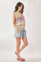 Davi & Dani Multi Color Crochet Sleeveless Knit Vest Top