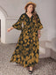 Plus Size Lace Detail Tropical Print Three-Quarter Sleeve Maxi Dress