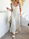 Devine Button Front Knotted Strap Wide Leg Jumpsuit
