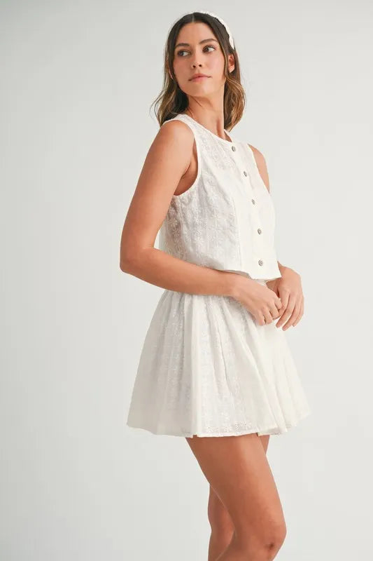 MABLE Eyelet Lace Top and Mini Skirt Set