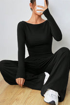 Boat Neck Long Sleeve Top and Pants Set