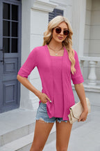 Texture Square Neck Half Sleeve Blouse