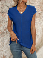 V-Neck Short Sleeve Knit Top