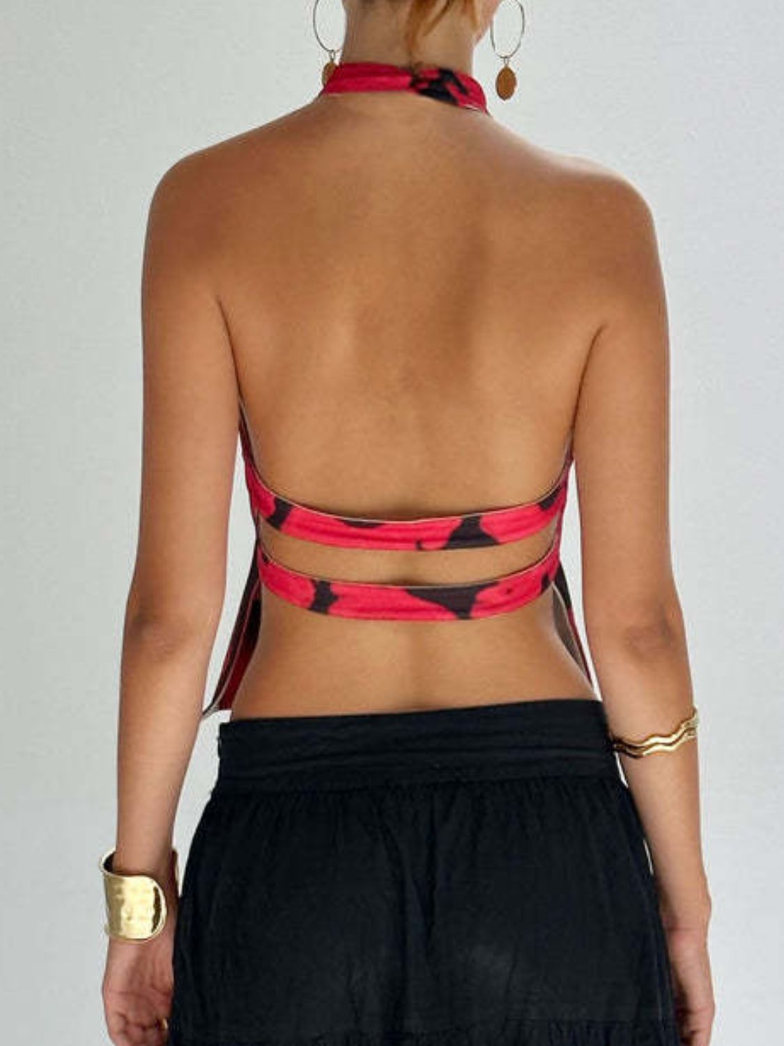 Backless Printed Halter Neck Tank - felvior