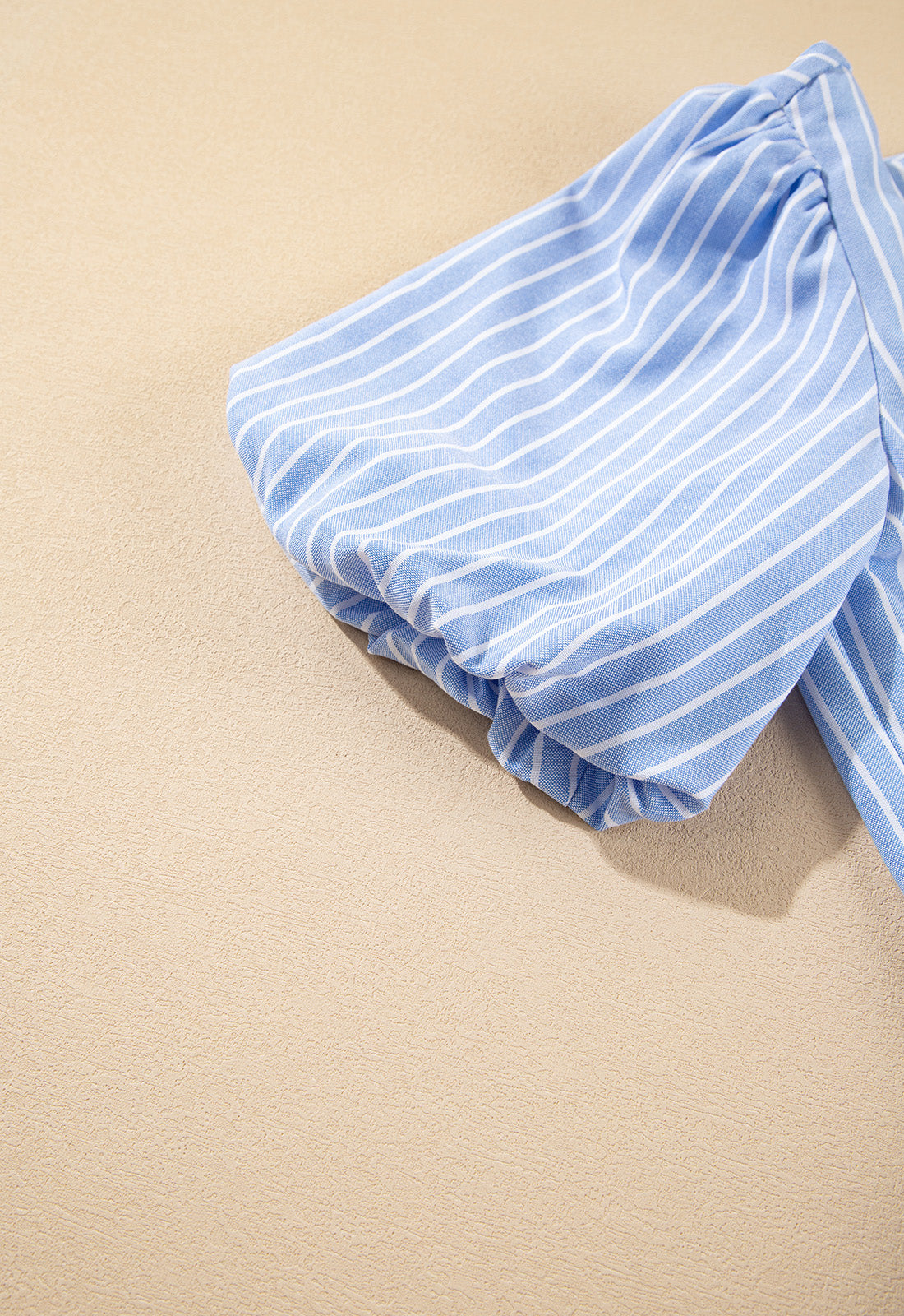 Striped Bowknot Detail Puff Sleeve Top and Shorts Set - felvior