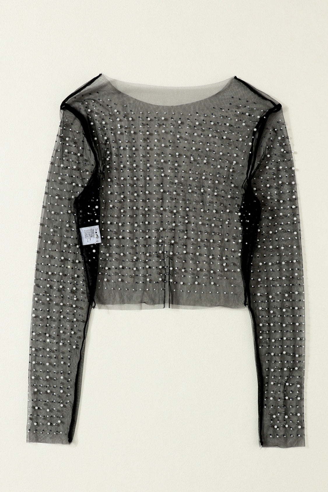 Pearl Long Sleeve Mesh Cropped Top - felvior
