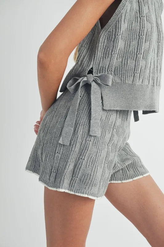 MABLE Side Tie Detail Knit Vest and Shorts Set - felvior