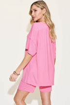 Basic Bae Full Size V-Neck Drop Shoulder T-Shirt and Shorts Set