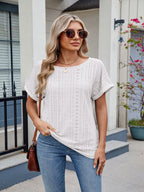 Eyelet Round Neck Short Sleeve Top
