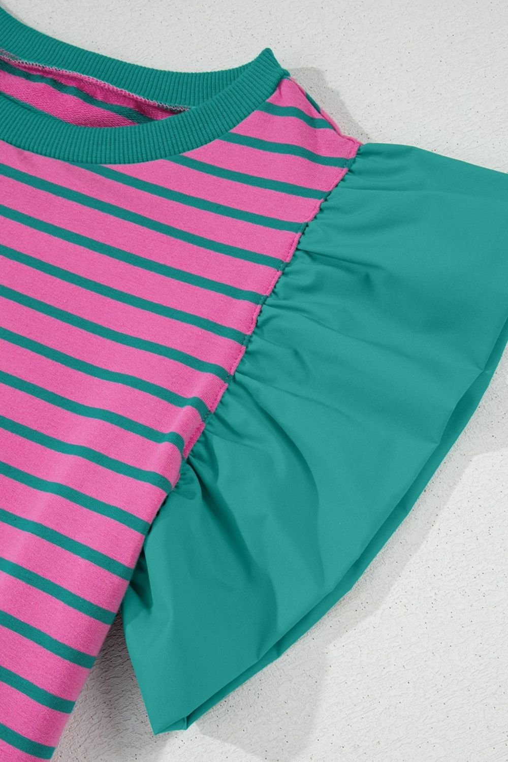 Striped Round Neck Cap Sleeve Blouse