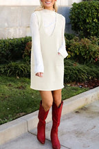 Lovelet Pocketed V-Neck Mini Sweater Overall Dress