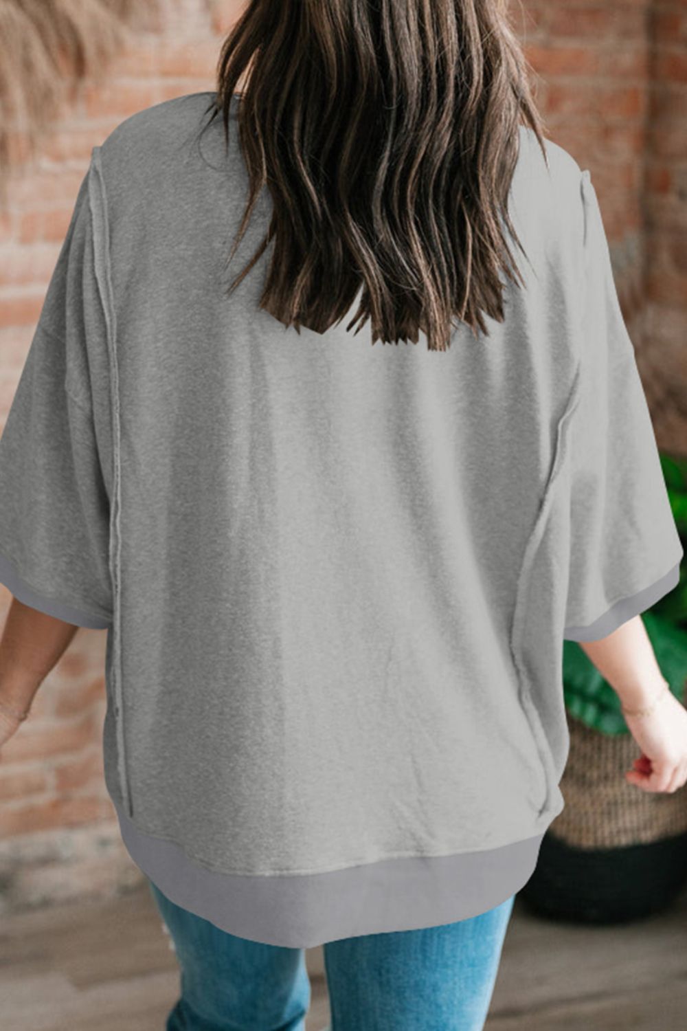 Exposed Seam Side Slit Round Neck Top - felvior