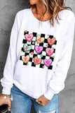 Valentine's Day Checkered Heart Long Sleeve Sweatshirt - felvior