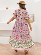 Plus Size Floral Tie Neck Flutter Sleeve Maxi Dress