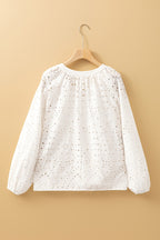 Eyelet V-Neck Long Sleeve Blouse