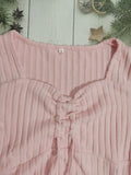 Drawstring Ruched Long Sleeve Ribbed Top - felvior