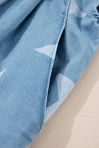 Star Print Square Neck Denim Overalls