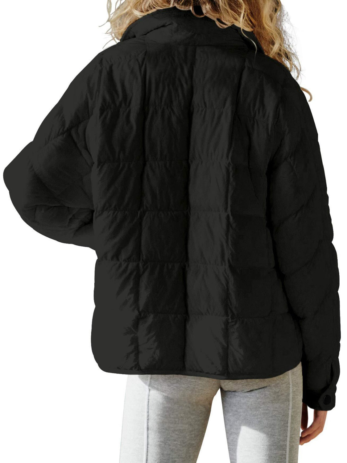 Pocketed Plaid Quilted Zip Up Winter Coat - felvior