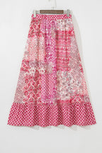 Printed Tassel Drawstring High Waist Maxi Skirt