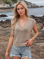 Ribbed Hem V-Neck Sweater Vest