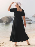 Plus Size Ruffled Hem Square Neck Short Sleeve Dress - felvior