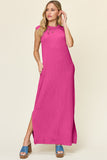 Double Take Full Size Texture Mock Neck Sleeveless Maxi Dress - felvior