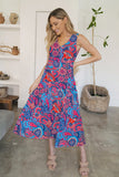 FAM-FAM Tiered Printed V-Neck Sleeveless Dress - felvior