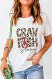 CRAWFISH SEASON Leopard Round Neck Short Sleeve T-Shirt