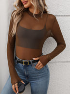 Mock Neck Long Sleeve Sheer Top