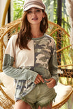 BiBi Color Block Camouflage Out Stitching Round Neck T-Shirt