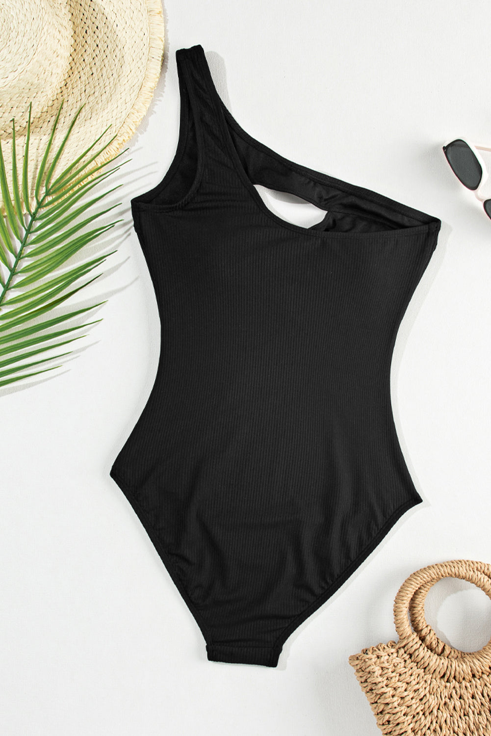 Cutout One Shoulder Sleeveless One-Piece Swimwear - felvior