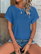 Eyelet Round Neck Short Sleeve Top