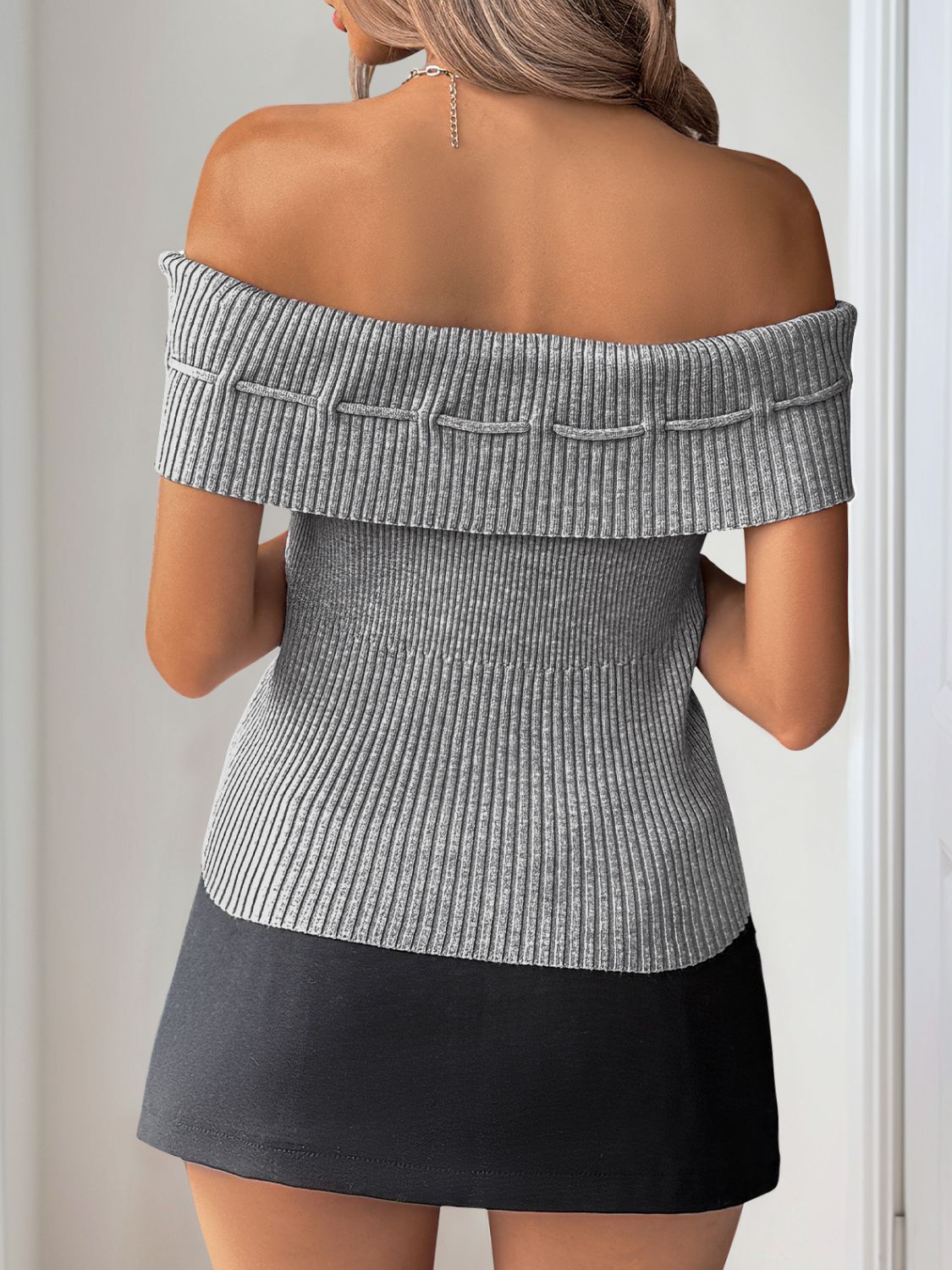 Perfee Tied Off-Shoulder Short Sleeve Knit Top - felvior
