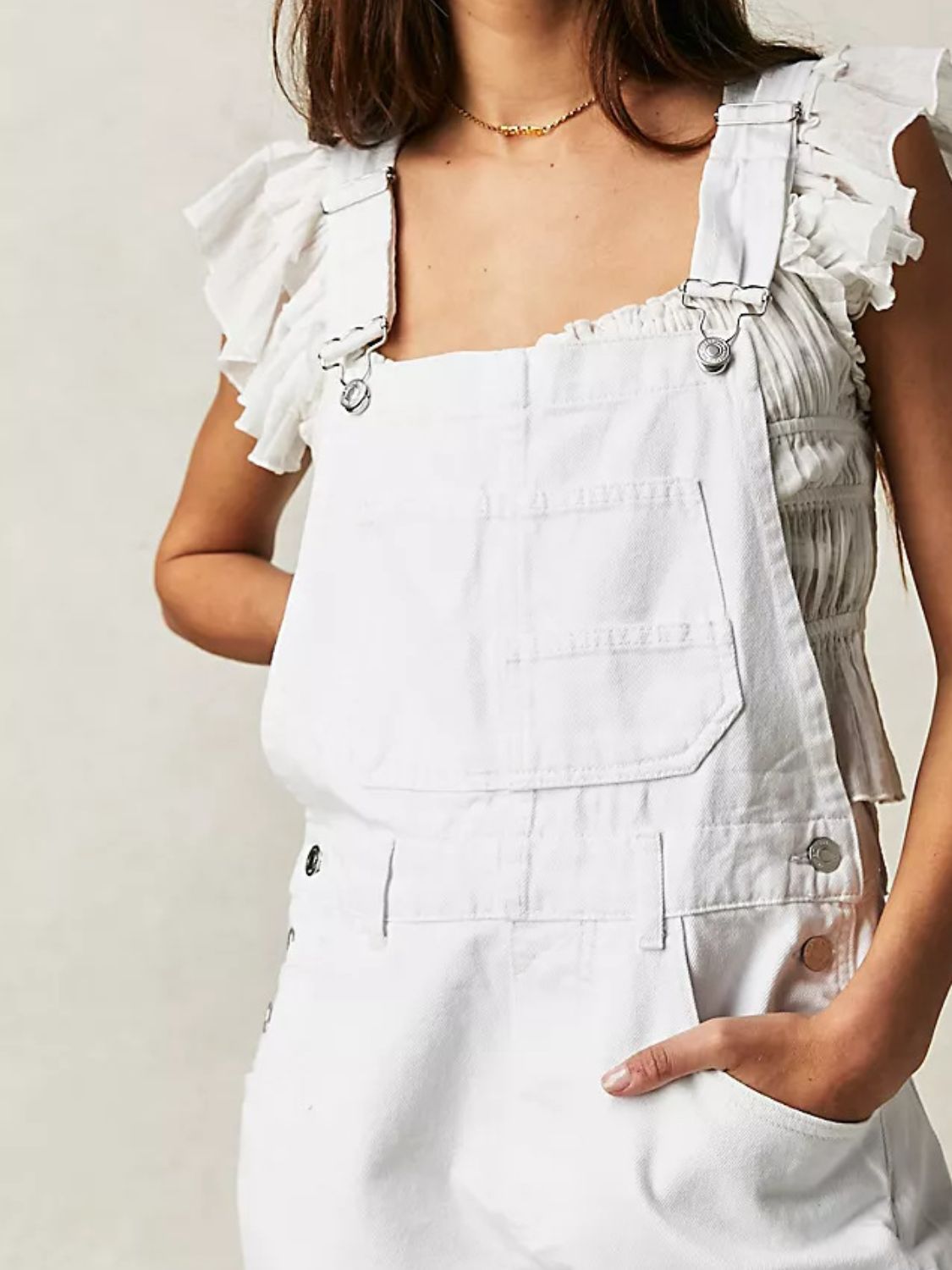Wide Strap Square Neck Denim Overalls - felvior