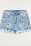 Distressed Raw Hem High Waist Denim Shorts - felvior