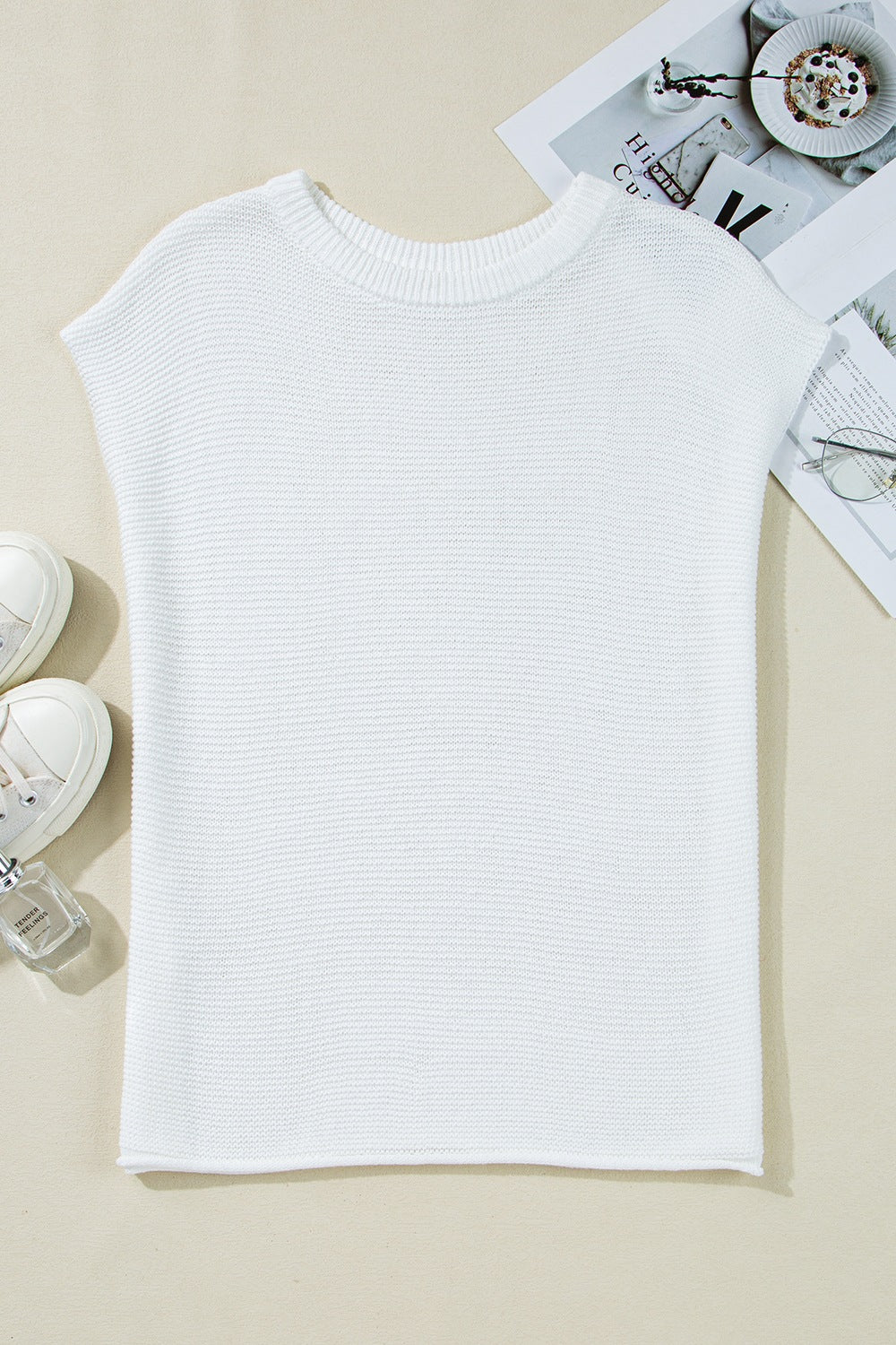 Side Slit Round Neck Knit Top - felvior