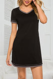 Contrast Trim Short Sleeve Lounge Dress - felvior