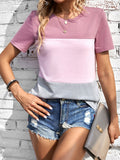 Color Block Round Neck Short Sleeve T-Shirt - felvior