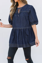 Tie Neck Babydoll Denim Top