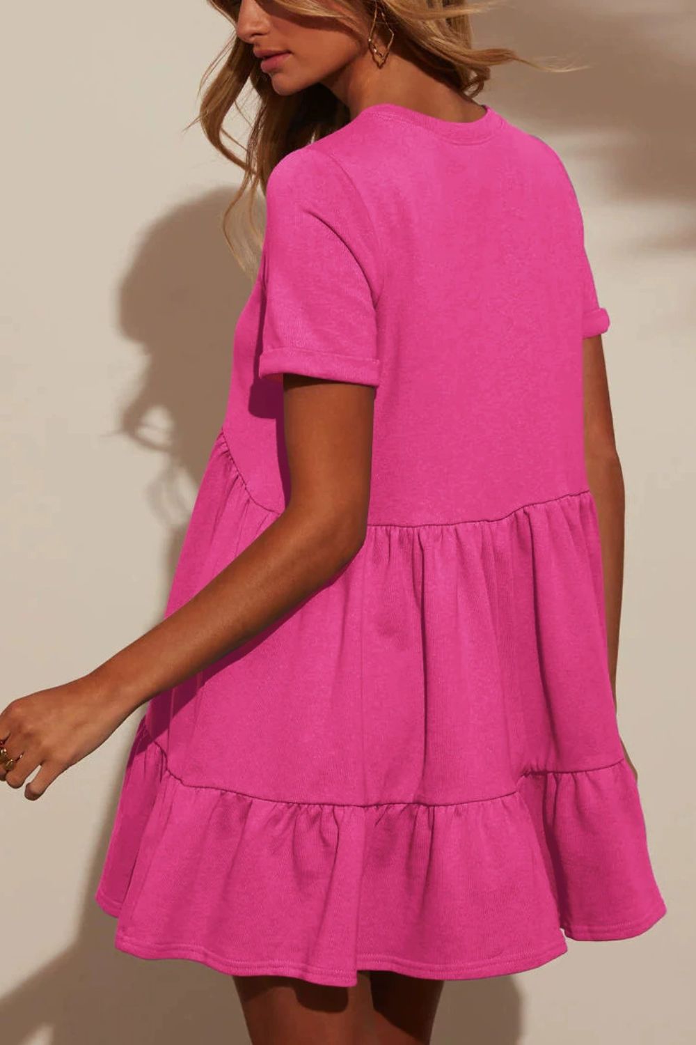 Tiered Round Neck Short Sleeve Mini Dress - felvior