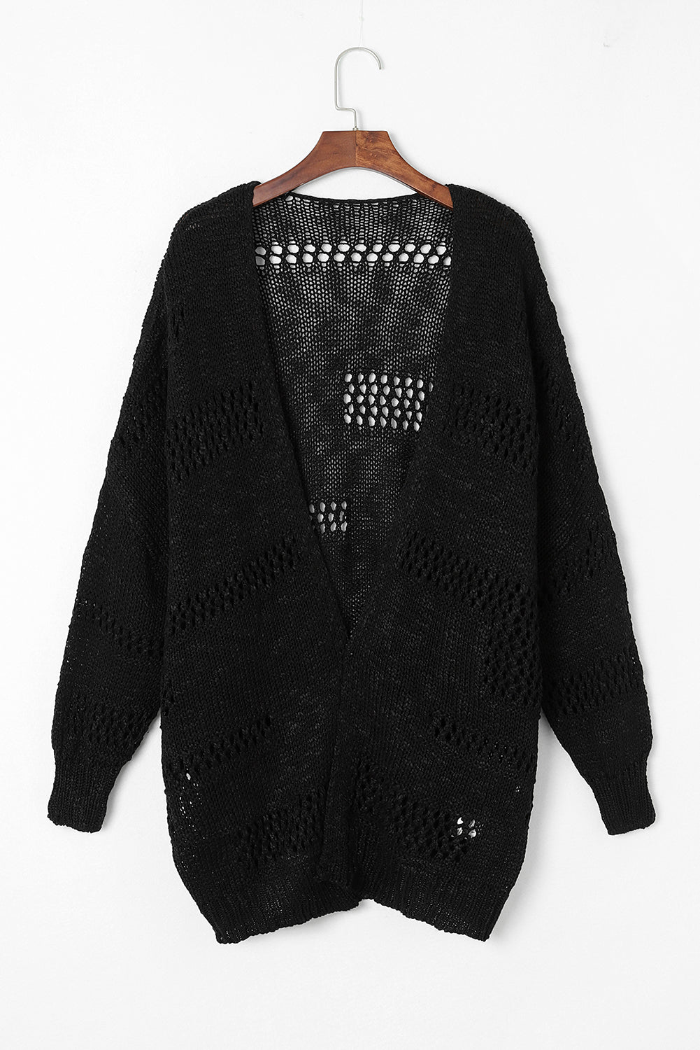 Openwork Open Front Long Sleeve Cardigan - felvior