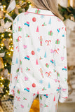 Printed Collared Neck Long Sleeve Top and Pants Lounge Set - felvior