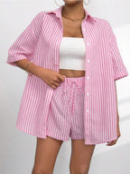 Striped Button Up Shirt and Shorts Set