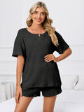 Notched Short Sleeve and Shorts Lounge Set - felvior