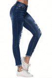 Distressed Raw Hem Jeans with Pockets - felvior